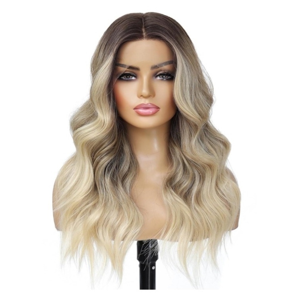 LuxeMelan Ombre Blonde‎ Balayage 613 Wavy Synthetic Lace Frontal Wig 20 Inch